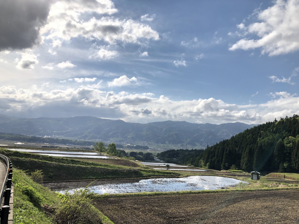 棚田 山水河 75cm 水墨風景画 里山風景 故郷 農村 北陸地方 日本の原風景-